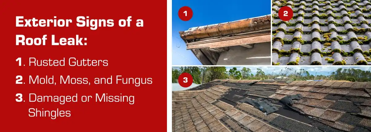 Exterior signs of a roof leak