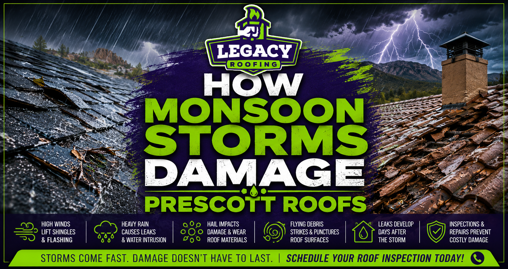 How Monsoon Storms Damage Prescott Roofs